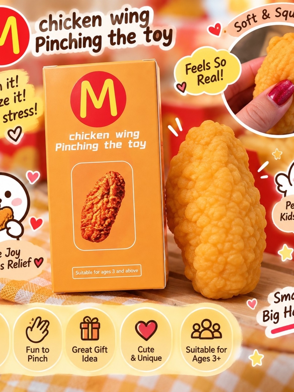 Chicken Wing Squishy Toy - Orange Kids Stress Relief